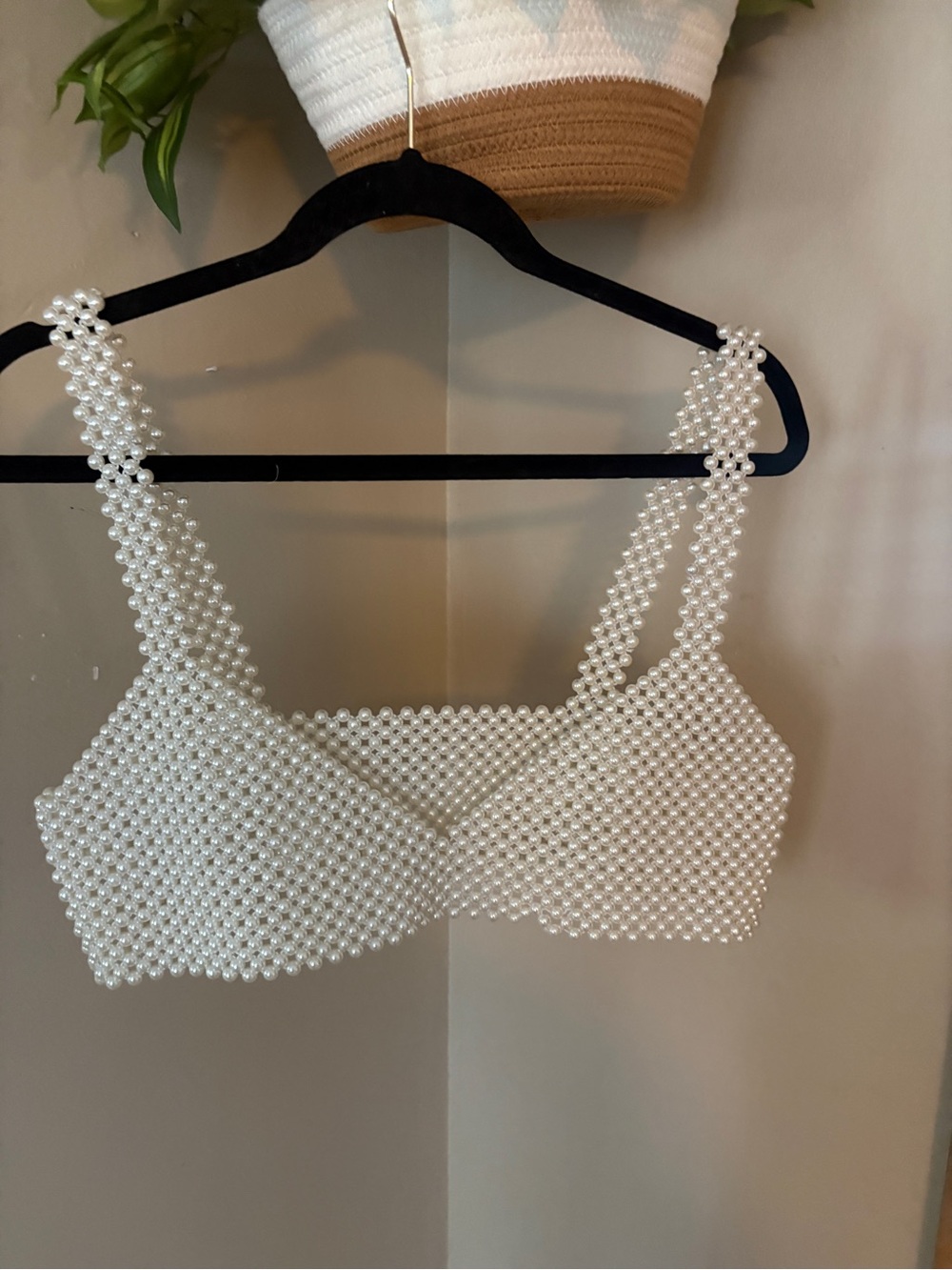 Pearl Beaded Crop Top - White Faux Pearl Bra Top